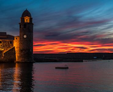 Clocher de Collioure, lever de soleil